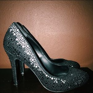 ALDO Black and Silver Crystal Lined Heels